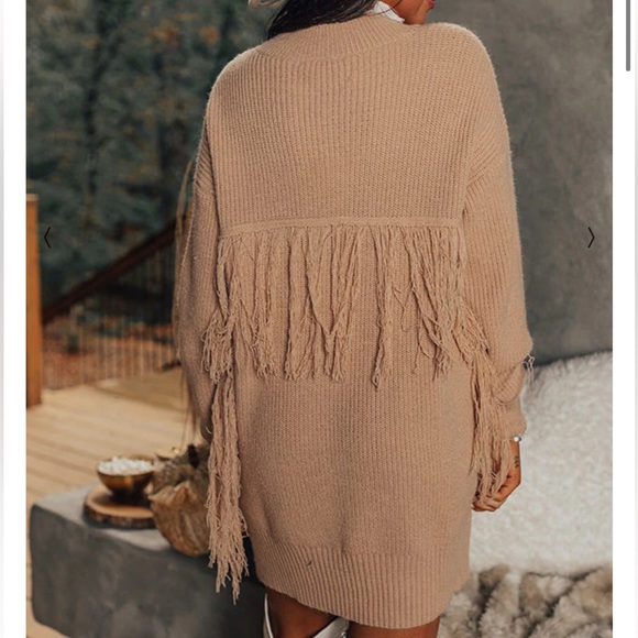 Fringe Sweater Dress in Iced Latte - Picture 3 of 6